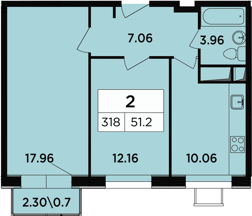 2-комнатная квартира в мкр. Новое Медведково на 5 этаже в 2 секции. Сдача в 4 кв. 2023 г.