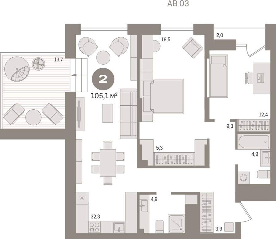 1-комнатная квартира с отделкой в ЖК URAL на 16 этаже в 1 секции. Сдача в 4 кв. 2024 г.