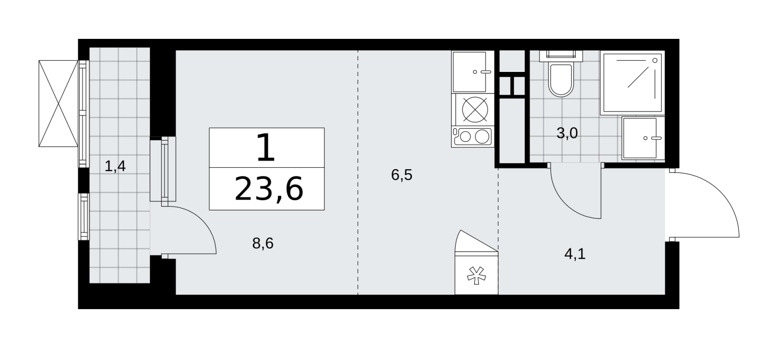 1-комнатная квартира (Студия) с отделкой в ЖК Скандинавия на 13 этаже в 1 секции. Сдача в 4 кв. 2025 г.