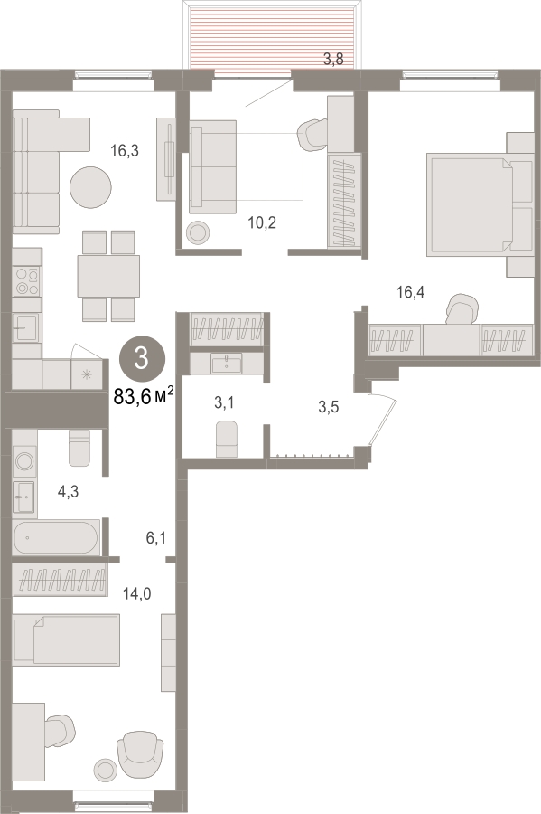2-комнатная квартира с отделкой в ЖК URAL на 13 этаже в 1 секции. Сдача в 4 кв. 2024 г.