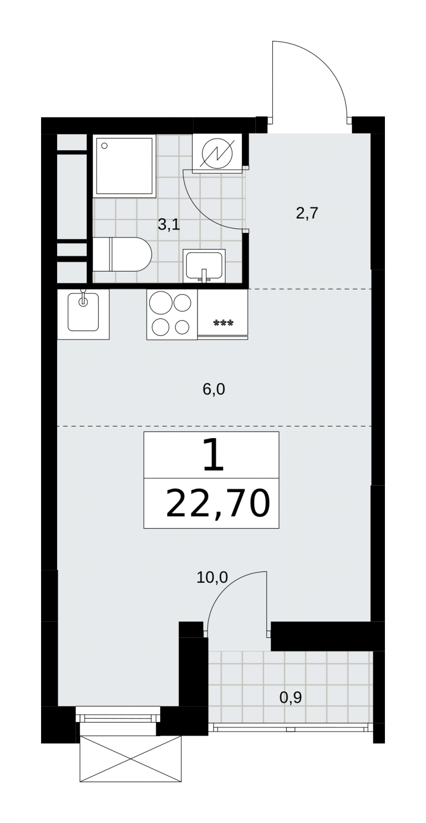1-комнатная квартира (Студия) с отделкой в ЖК Скандинавия на 13 этаже в 2 секции. Сдача в 4 кв. 2025 г.