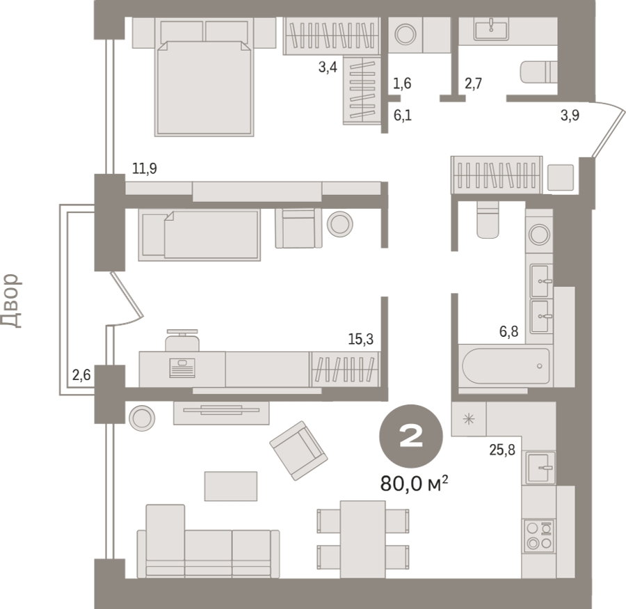 3-комнатная квартира с отделкой в ЖК URAL на 18 этаже в 1 секции. Сдача в 4 кв. 2024 г.