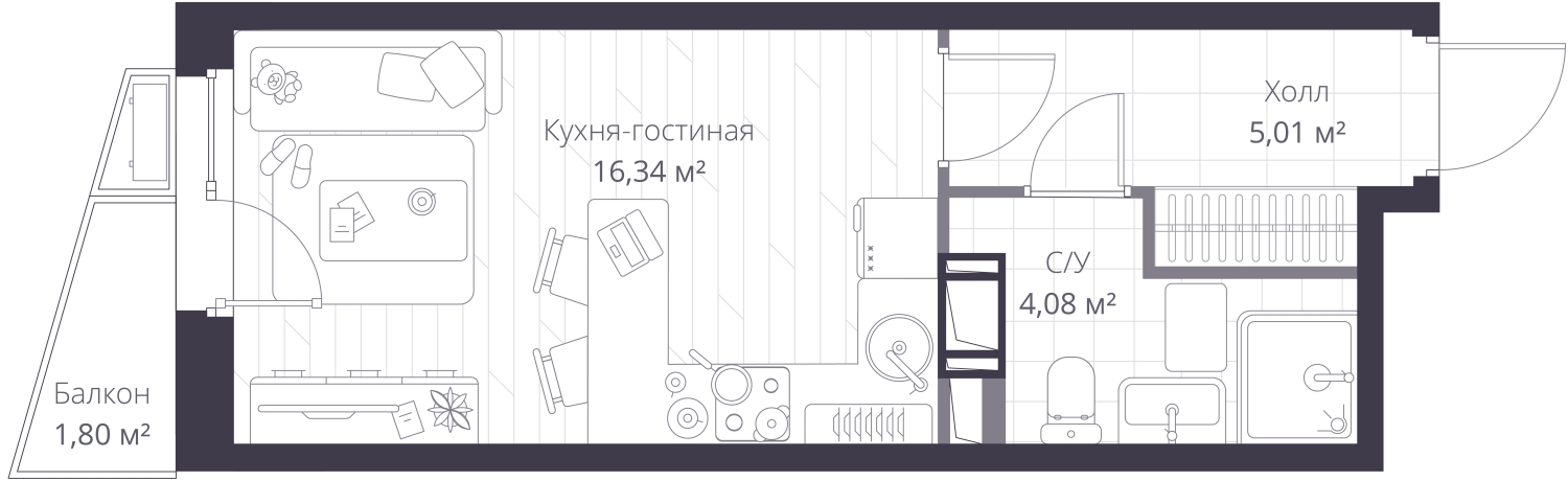 1-комнатная квартира (Студия) в ЖК UP-квартал «Воронцовский» на 10 этаже в 3 секции. Сдача в 2 кв. 2026 г.