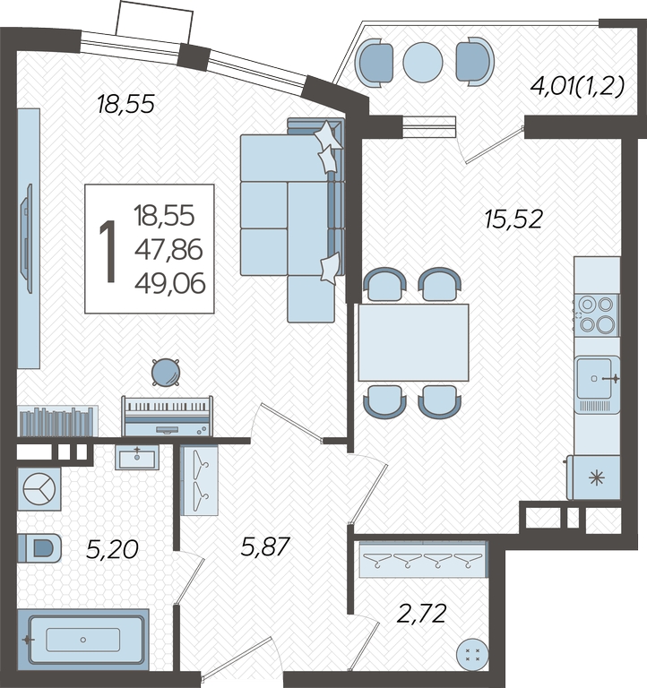 1-комнатная квартира в ЖК Режиссер на 14 этаже в 1 секции. Сдача в 4 кв. 2025 г.