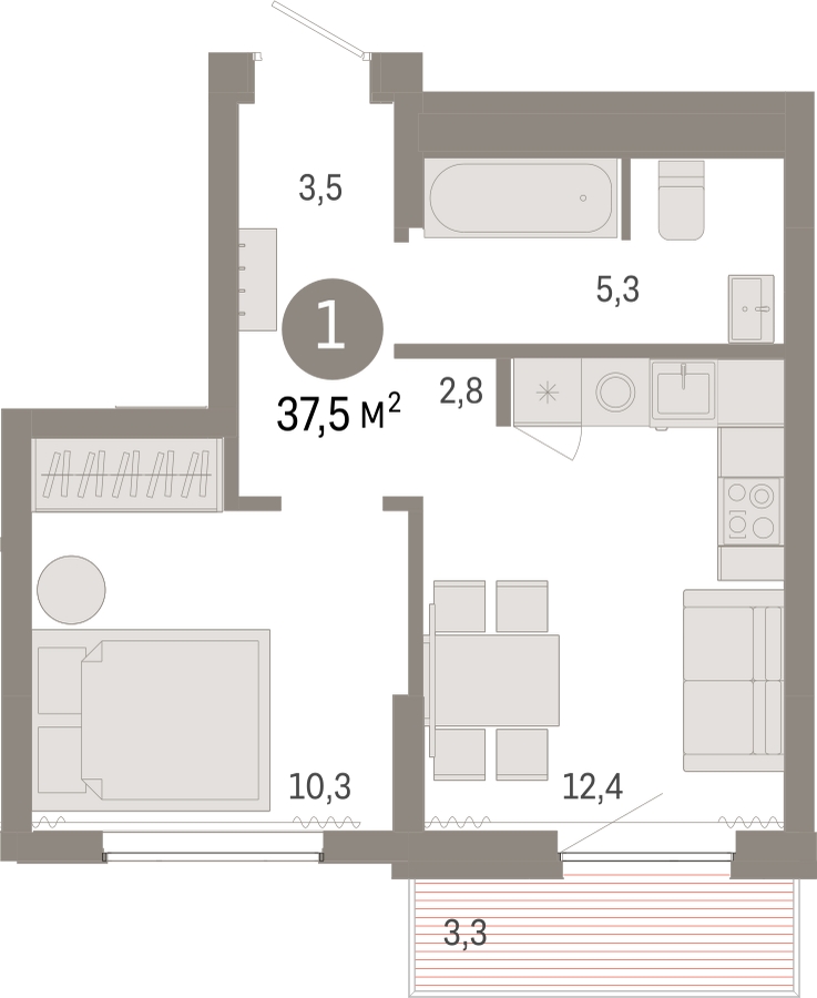 2-комнатная квартира с отделкой в Микрорайон Европейский Берег на 3 этаже в 4 секции. Сдача в 1 кв. 2025 г.