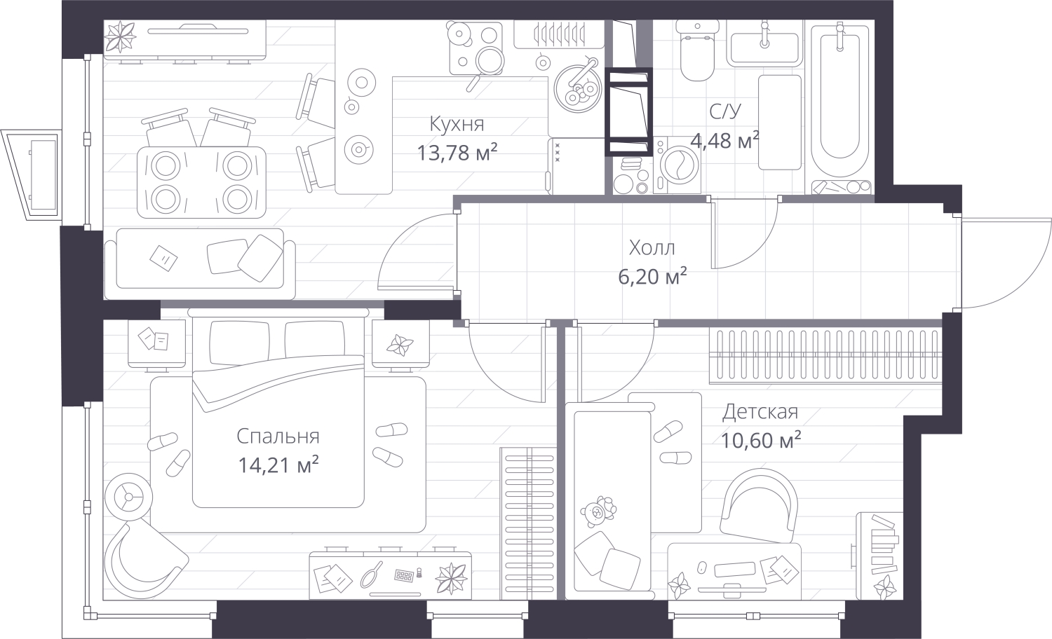 2-комнатная квартира в Veren Nort Сертолово на 4 этаже в 1 секции. Сдача в 1 кв. 2027 г.