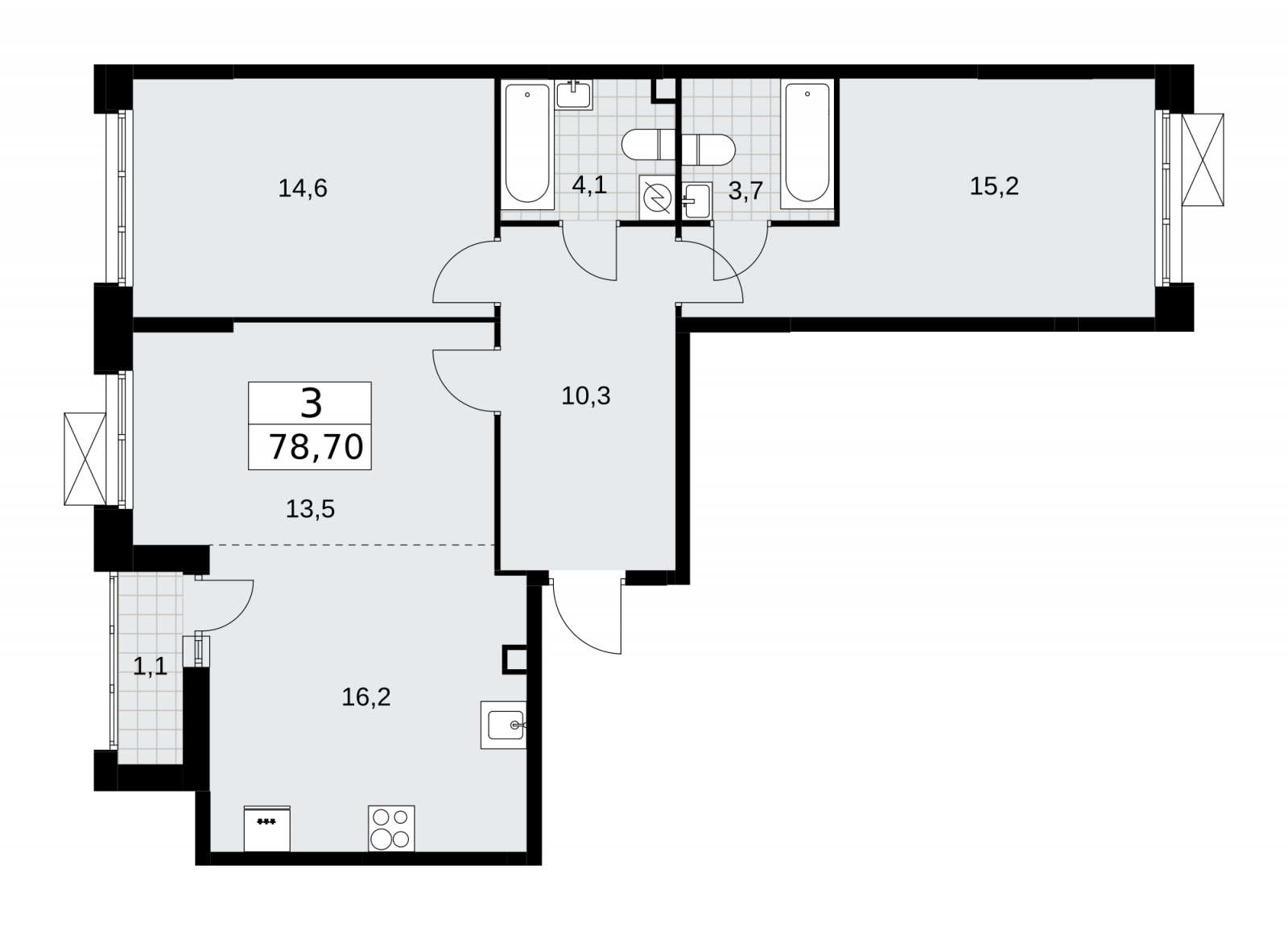 4-комнатная квартира с отделкой в ЖК Скандинавия на 16 этаже в 1 секции. Сдача в 4 кв. 2025 г.