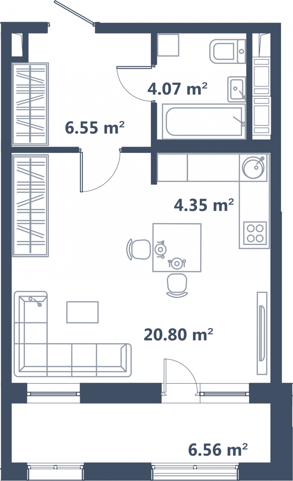 2-комнатная квартира с отделкой в Микрорайон Европейский Берег на 1 этаже в 4 секции. Сдача в 1 кв. 2025 г.
