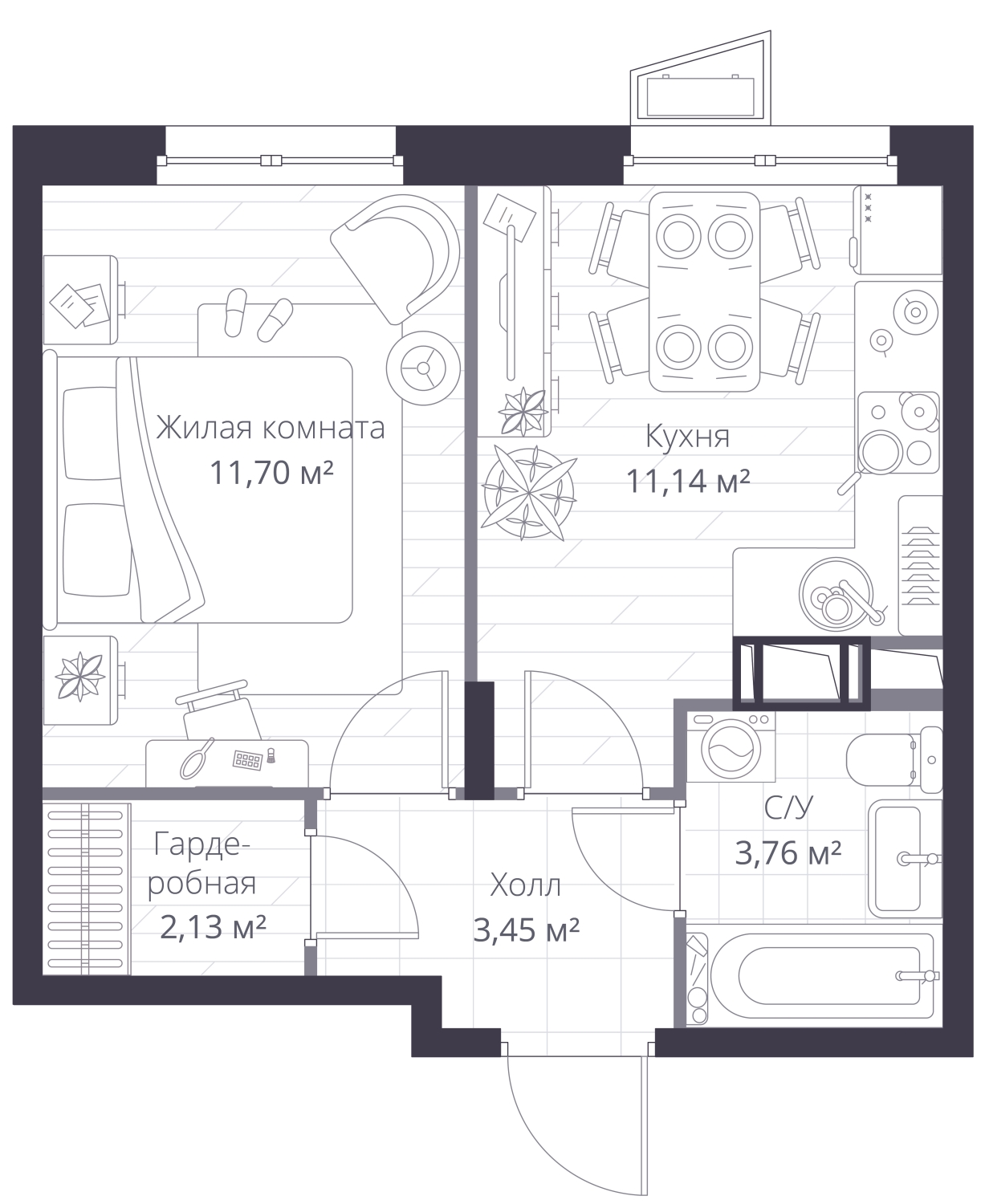 1-комнатная квартира в Veren Nort Сертолово на 4 этаже в 1 секции. Сдача в 1 кв. 2027 г.