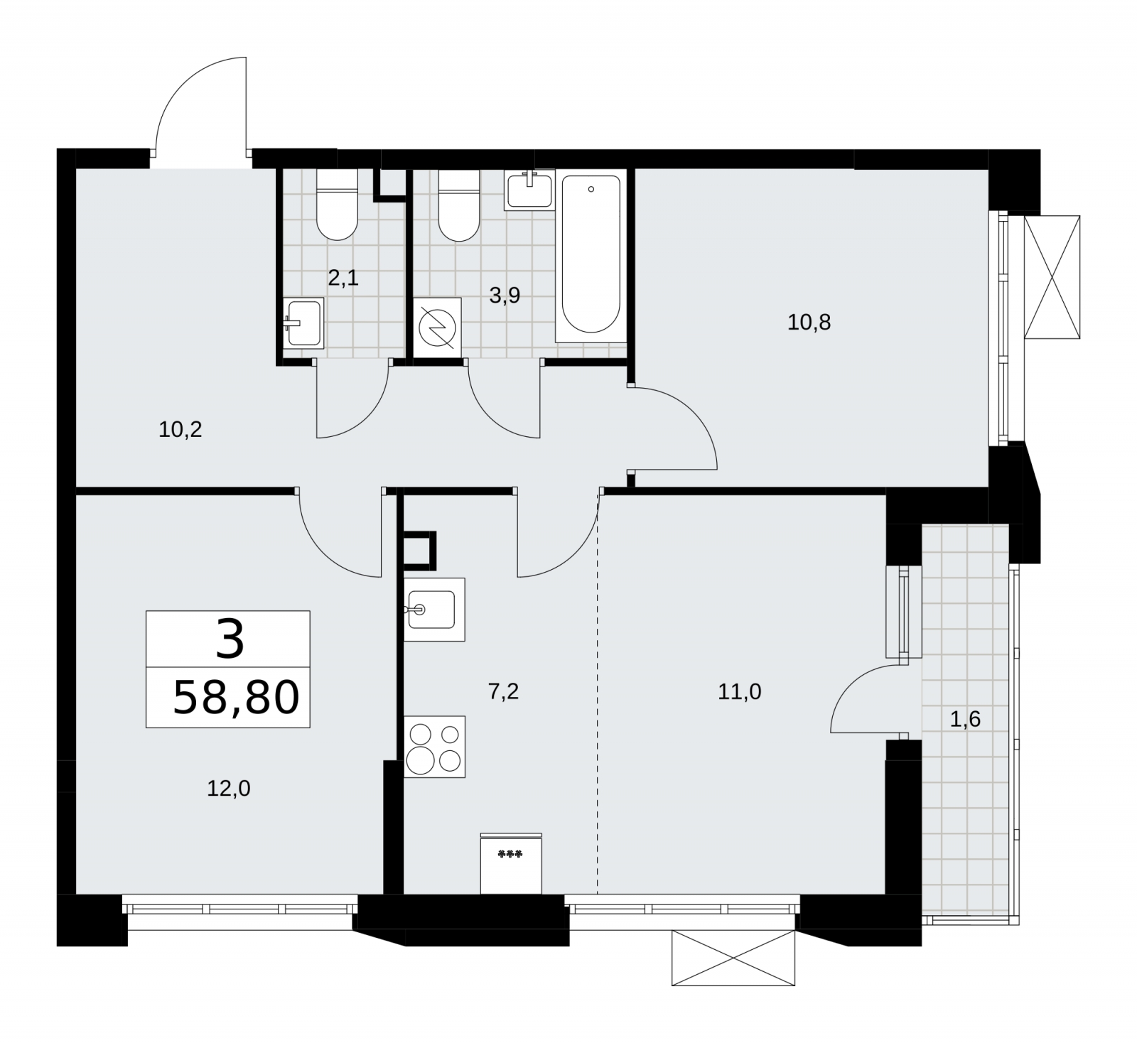 3-комнатная квартира с отделкой в ЖК Скандинавия на 9 этаже в 1 секции. Сдача в 4 кв. 2025 г.