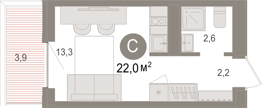 1-комнатная квартира (Студия) с отделкой в Микрорайон Европейский Берег на 9 этаже в 3 секции. Сдача в 1 кв. 2025 г.