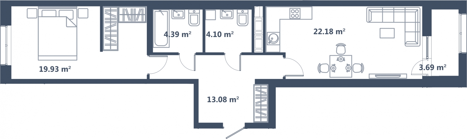 2-комнатная квартира с отделкой в Микрорайон Европейский Берег на 1 этаже в 4 секции. Сдача в 1 кв. 2024 г.