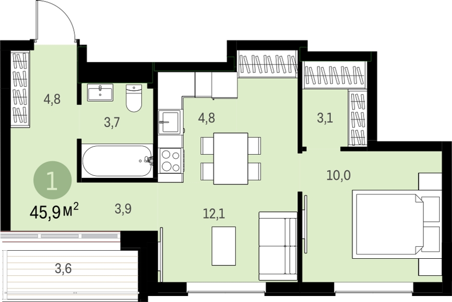 3-комнатная квартира в ЖК Режиссер на 8 этаже в 1 секции. Сдача в 4 кв. 2025 г.