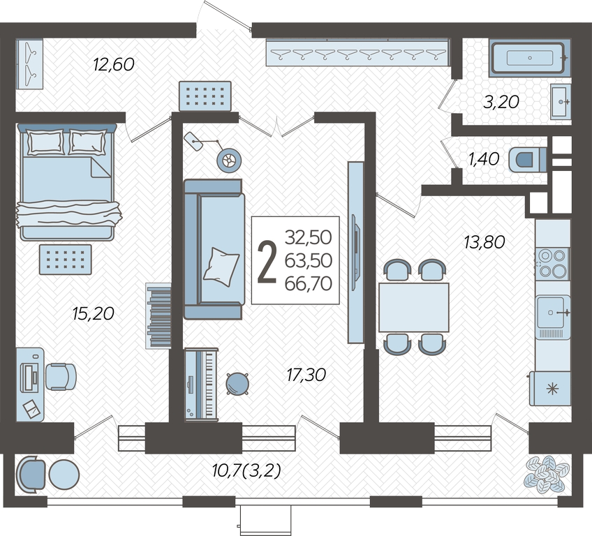 1-комнатная квартира с отделкой в ЖК URAL на 9 этаже в 1 секции. Сдача в 4 кв. 2024 г.