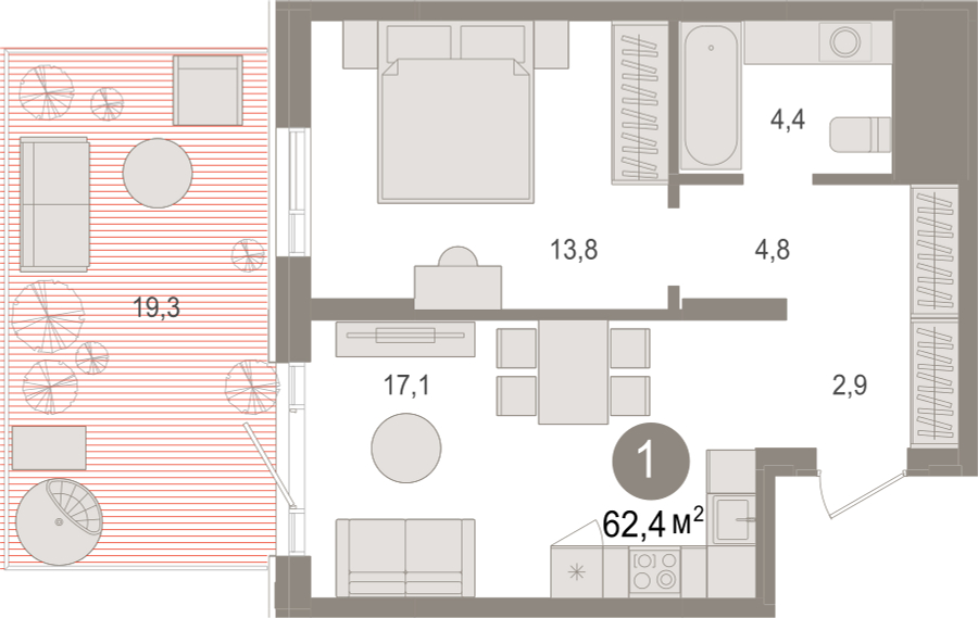 3-комнатная квартира с отделкой в Микрорайон Европейский Берег на 3 этаже в 4 секции. Сдача в 1 кв. 2025 г.