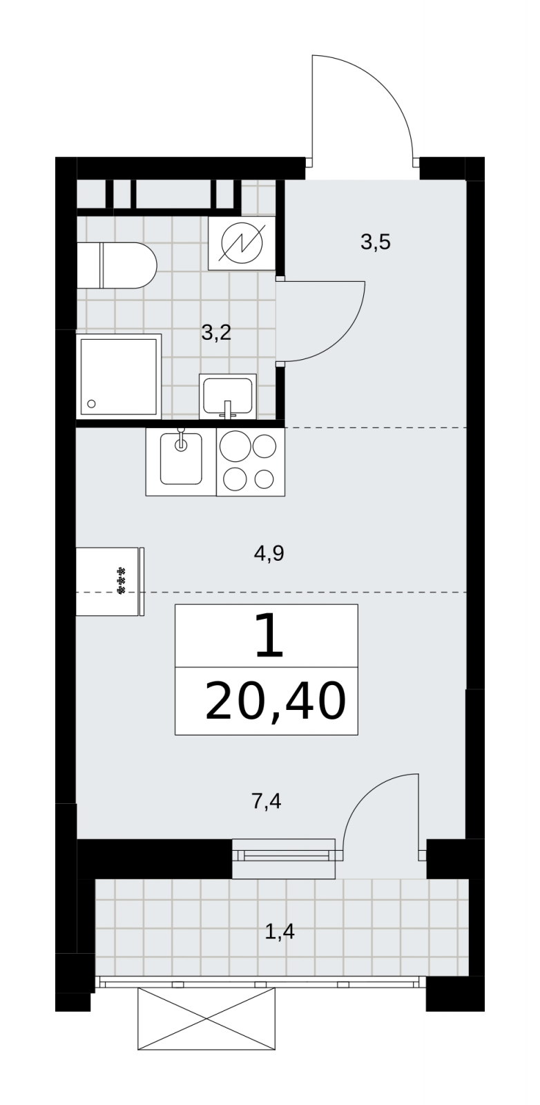 1-комнатная квартира (Студия) с отделкой в ЖК Скандинавия на 12 этаже в 2 секции. Сдача в 4 кв. 2025 г.