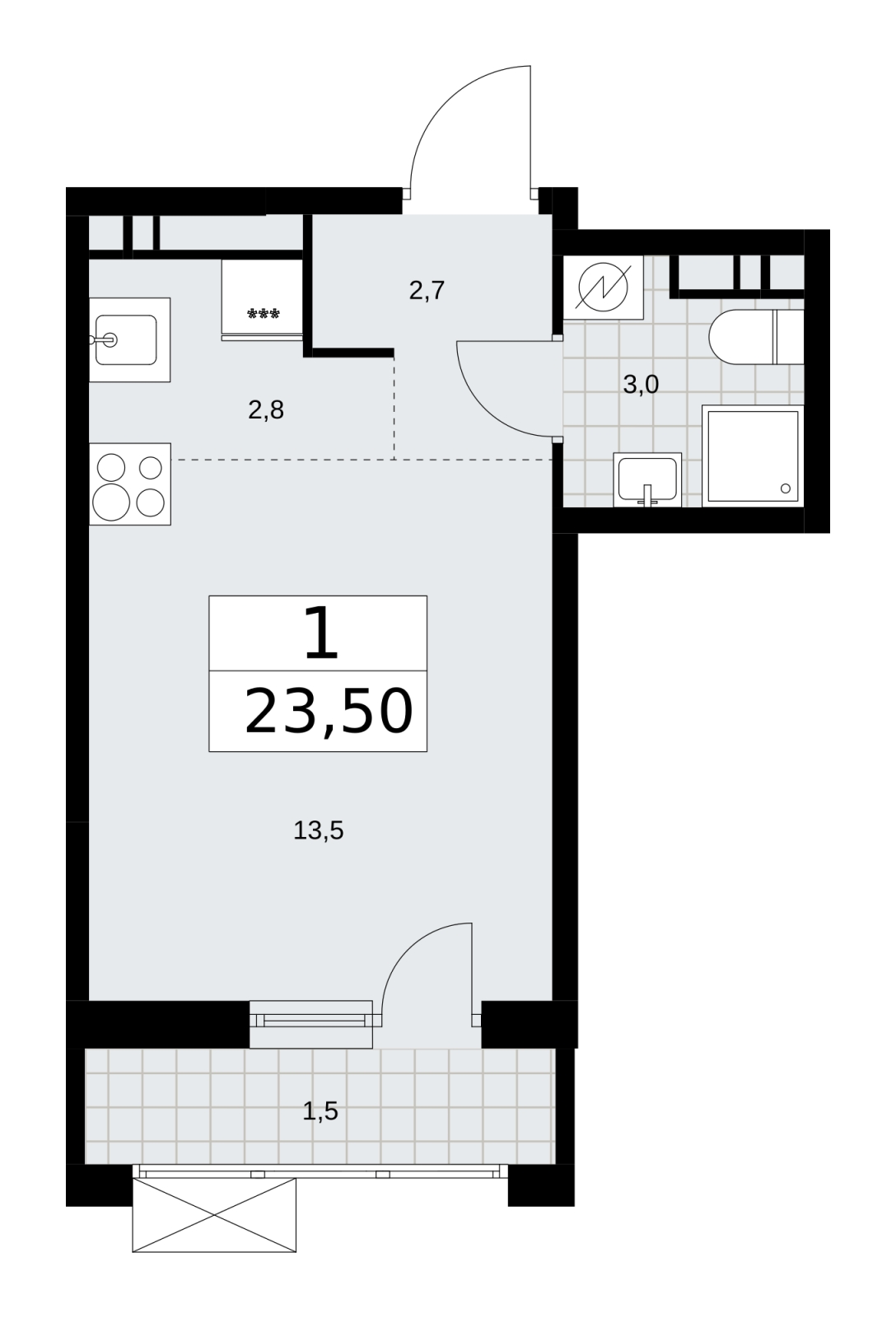 1-комнатная квартира (Студия) с отделкой в ЖК Скандинавия на 11 этаже в 2 секции. Сдача в 4 кв. 2025 г.