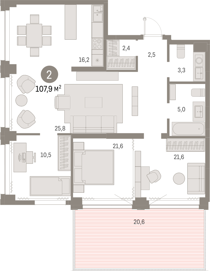 3-комнатная квартира с отделкой в Микрорайон Европейский Берег на 5 этаже в 1 секции. Сдача в 2 кв. 2026 г.