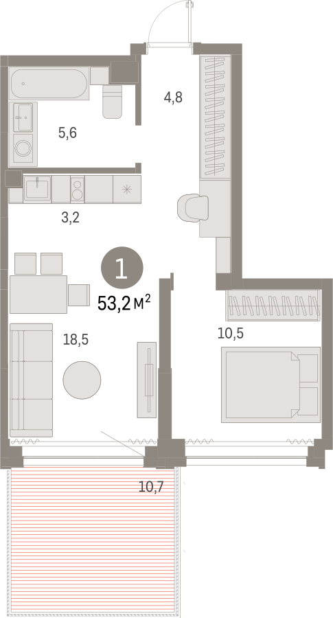 1-комнатная квартира в ЖК Небо на 11 этаже в 1 секции. Сдача в 2 кв. 2025 г.