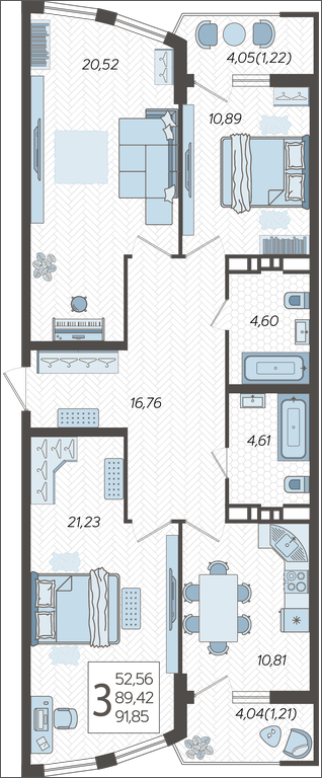 2-комнатная квартира в ЖК Небо на 11 этаже в 1 секции. Сдача в 2 кв. 2025 г.