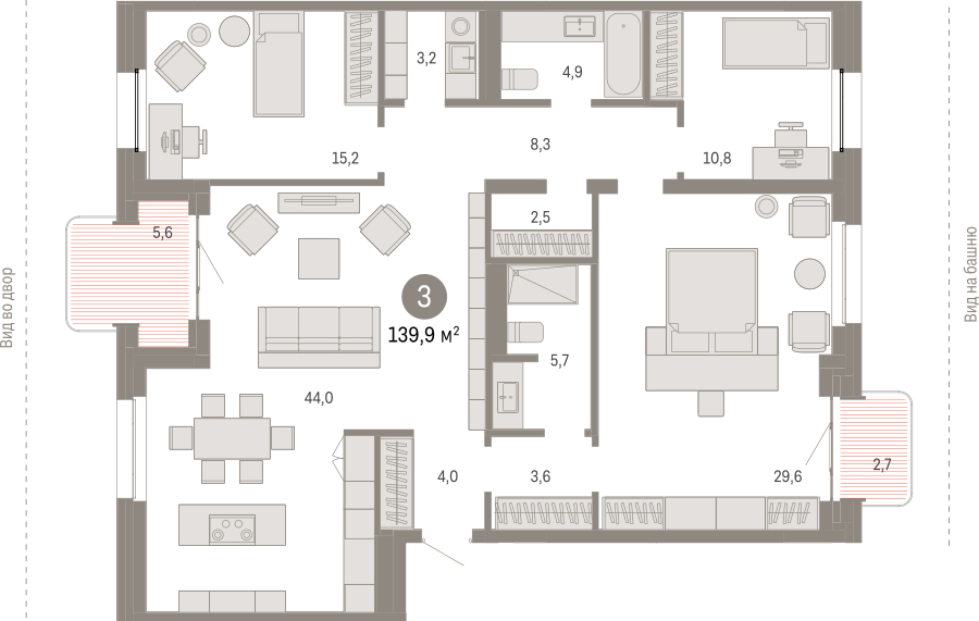 2-комнатная квартира с отделкой в ЖК Небо на 3 этаже в 1 секции. Сдача в 3 кв. 2025 г.