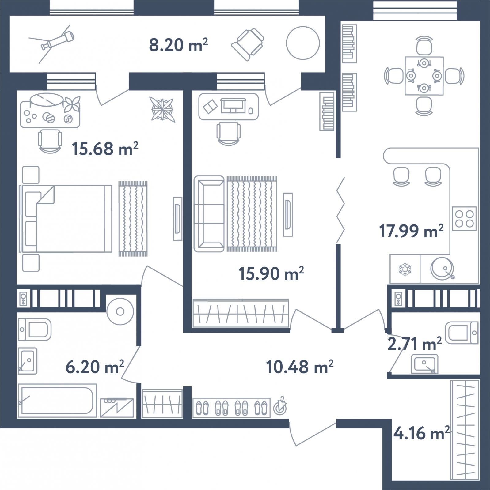 2-комнатная квартира с отделкой в Микрорайон Европейский Берег на 11 этаже в 4 секции. Сдача в 2 кв. 2026 г.