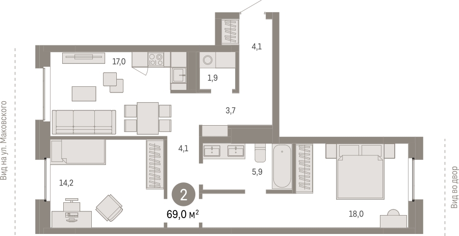 2-комнатная квартира с отделкой в ЖК URAL на 21 этаже в 1 секции. Сдача в 4 кв. 2024 г.