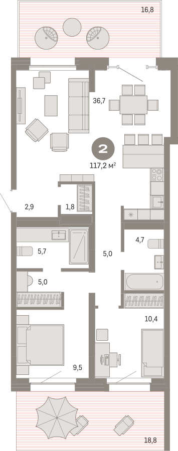3-комнатная квартира с отделкой в Микрорайон Европейский Берег на 4 этаже в 5 секции. Сдача в 2 кв. 2026 г.