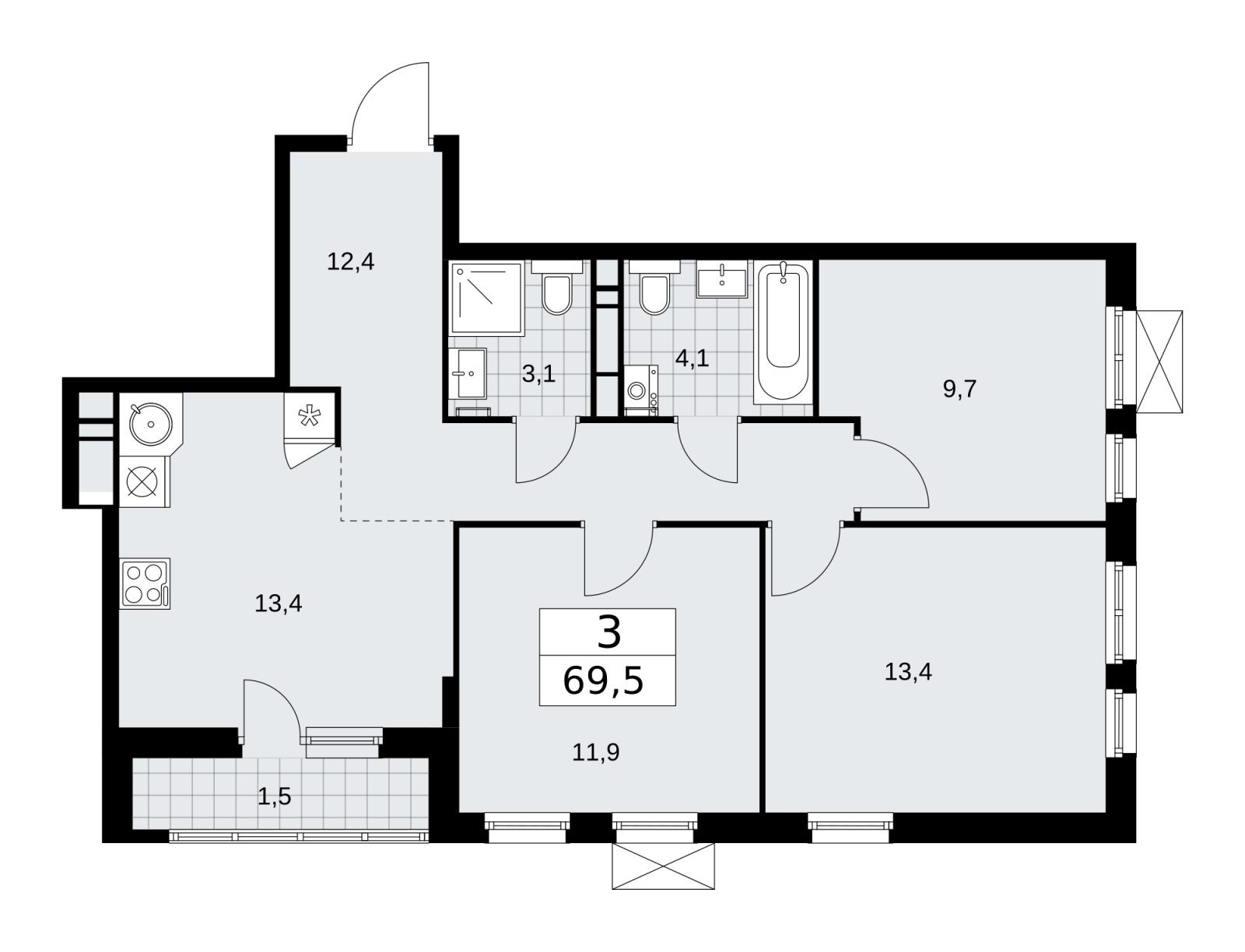 1-комнатная квартира (Студия) с отделкой в ЖК Скандинавия на 12 этаже в 1 секции. Сдача в 4 кв. 2025 г.