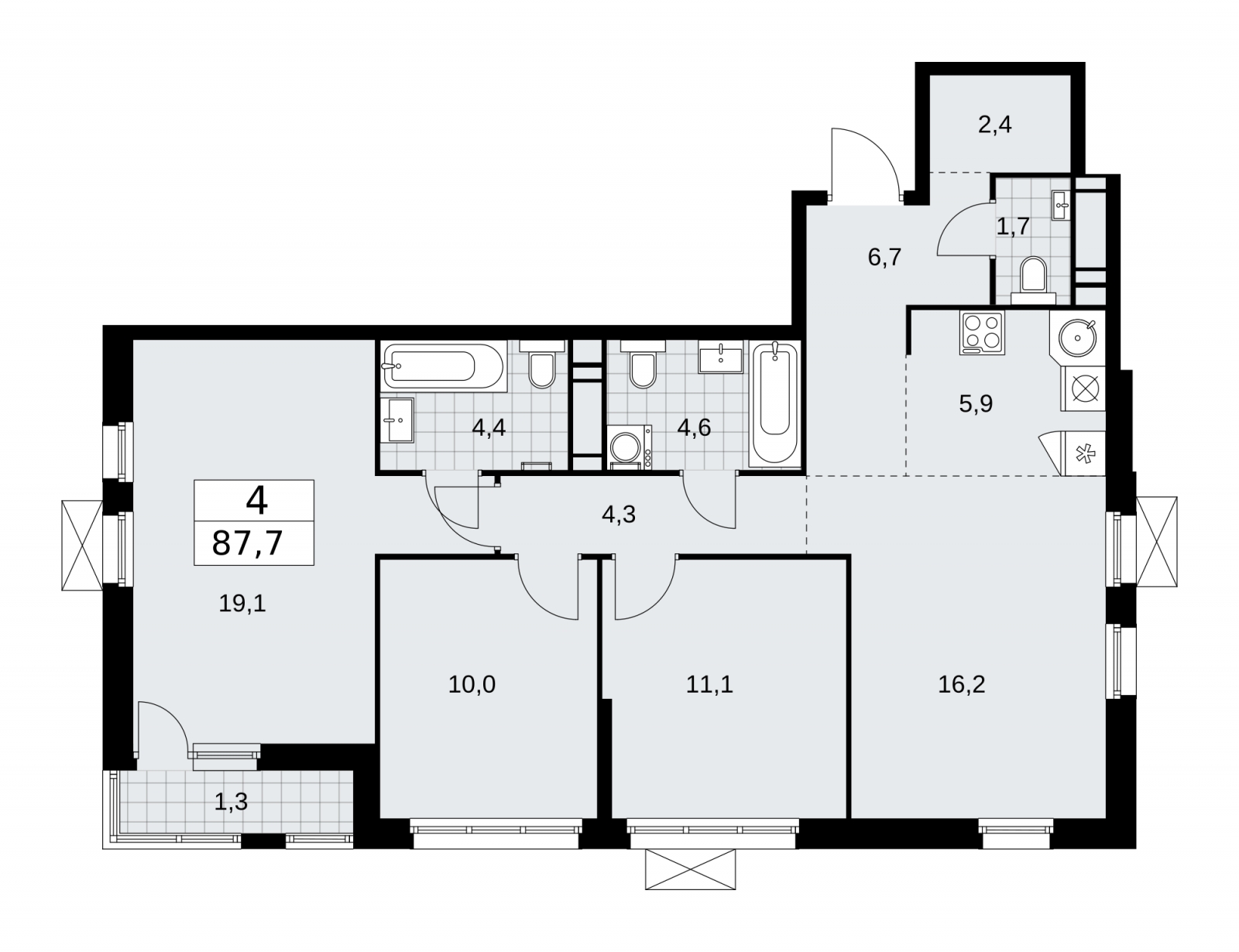 1-комнатная квартира (Студия) с отделкой в ЖК Скандинавия на 13 этаже в 2 секции. Сдача в 4 кв. 2025 г.
