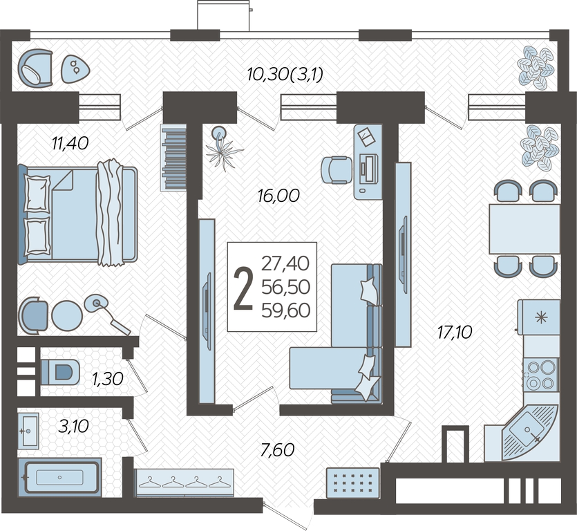 1-комнатная квартира с отделкой в Квартал Авиатор на 10 этаже в 2 секции. Сдача в 3 кв. 2024 г.