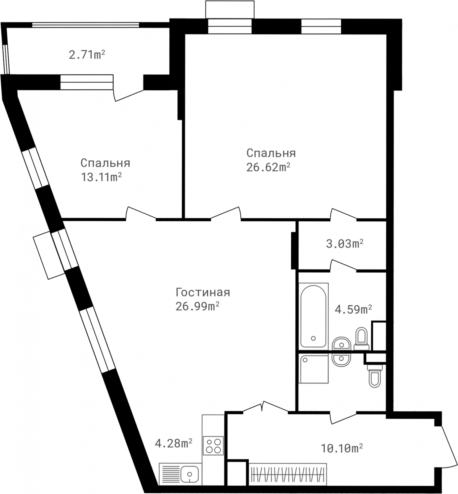 2-комнатная квартира с отделкой в ЖК ГОЛОС в центре города на 7 этаже в 1 секции. Сдача в 4 кв. 2025 г.