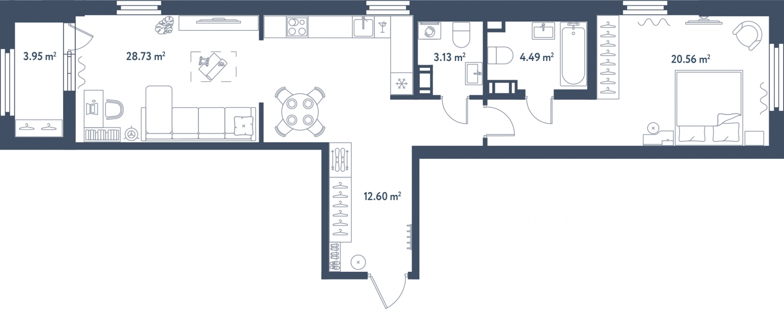 2-комнатная квартира с отделкой в Квартал Авиатор на 15 этаже в 2 секции. Сдача в 3 кв. 2024 г.
