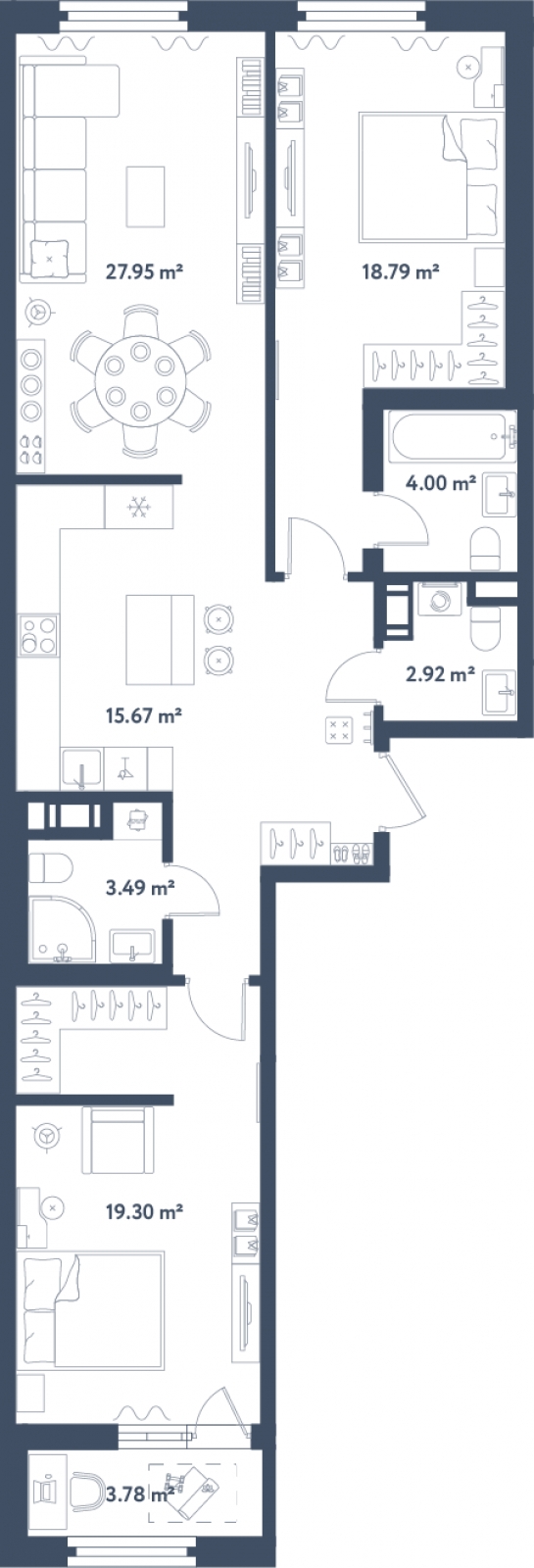 2-комнатная квартира с отделкой в Квартал Авиатор на 12 этаже в 3 секции. Сдача в 3 кв. 2024 г.