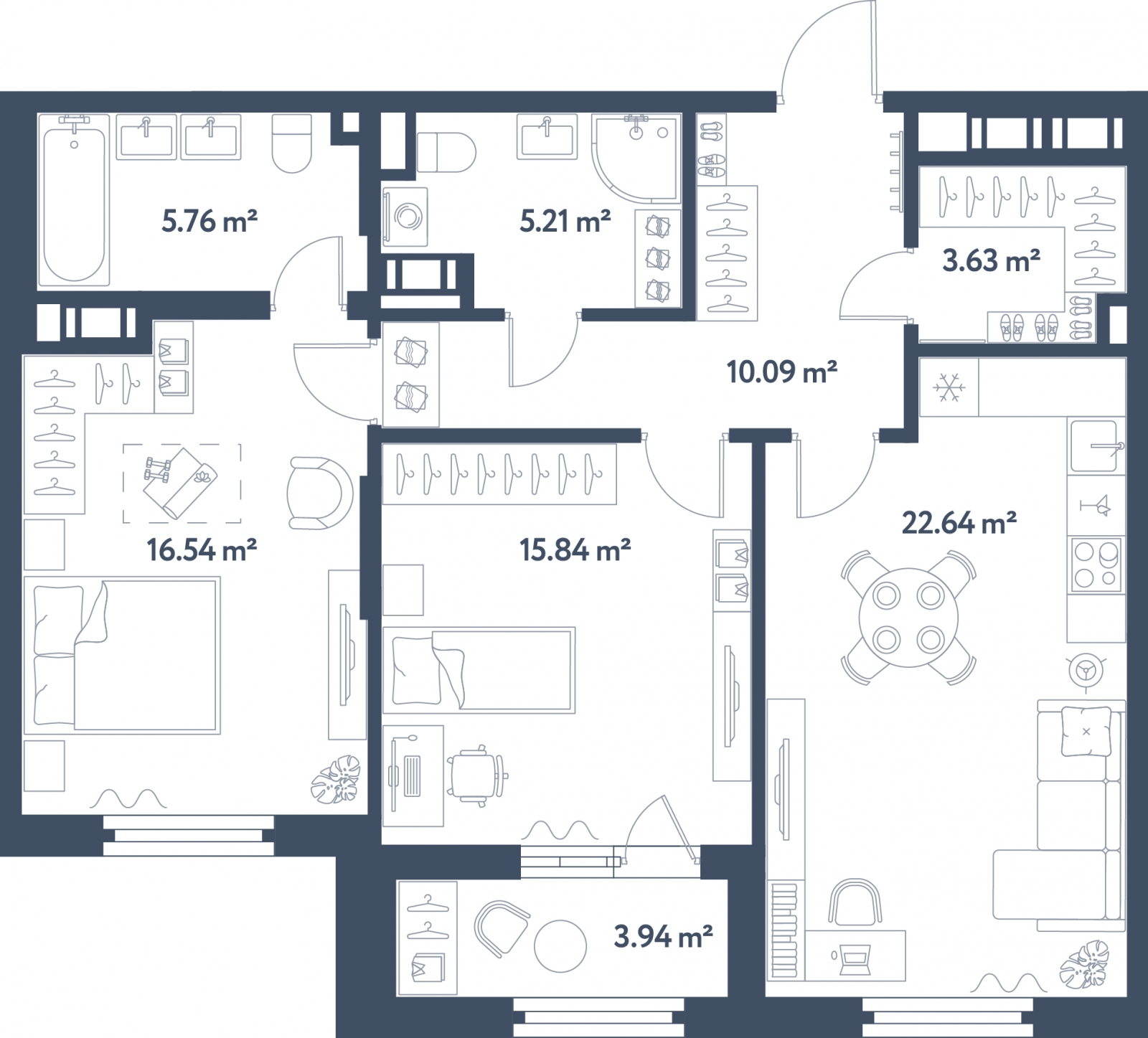 3-комнатная квартира с отделкой в ЖК Республики 205 на 5 этаже в 1 секции. Сдача в 4 кв. 2025 г.