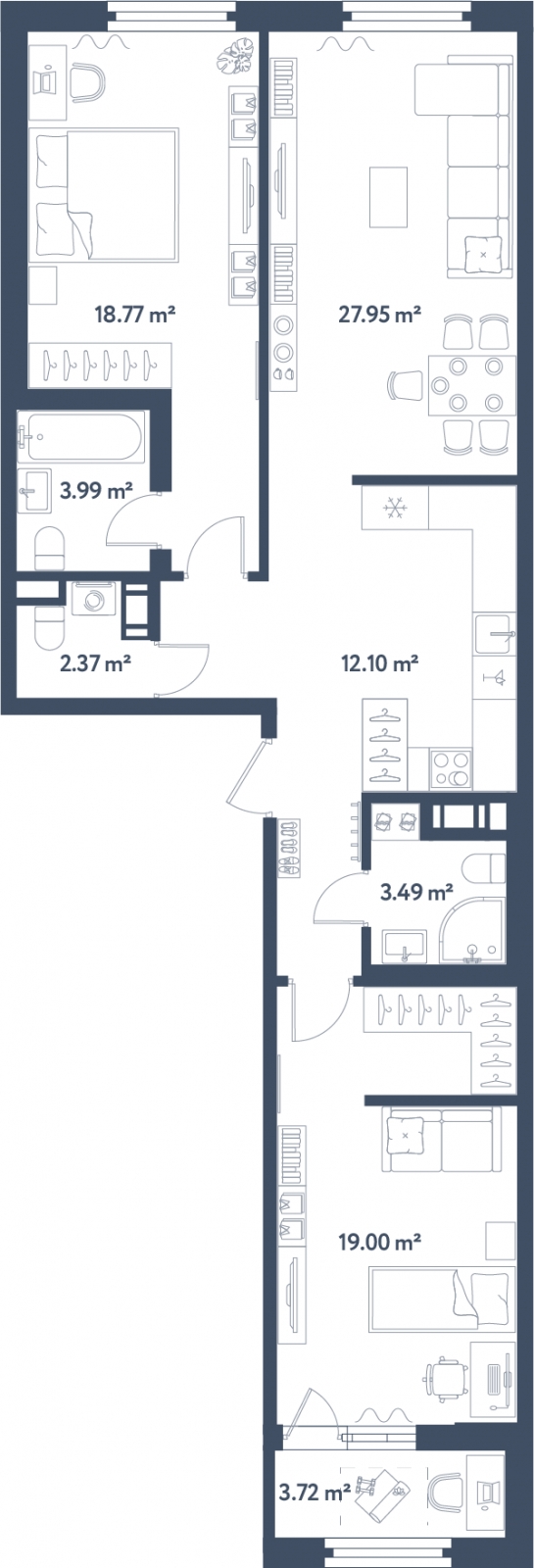 3-комнатная квартира с отделкой в Микрорайон Европейский Берег на 8 этаже в 5 секции. Сдача в 3 кв. 2025 г.