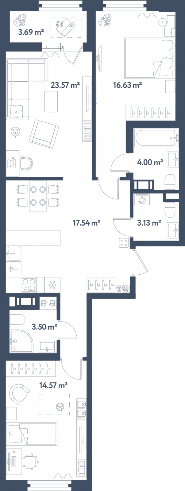 3-комнатная квартира с отделкой в Микрорайон Европейский Берег на 1 этаже в 7 секции. Сдача в 3 кв. 2025 г.
