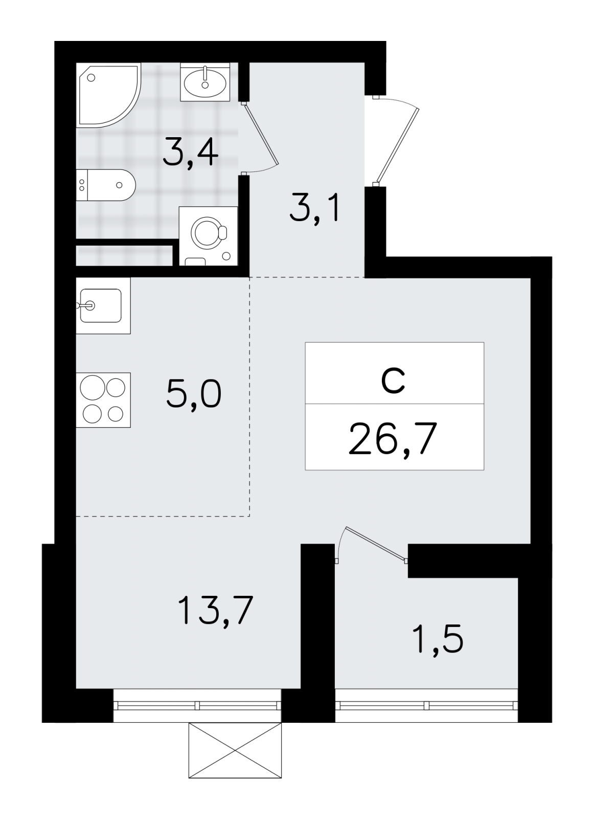 2-комнатная квартира с отделкой в ЖК Moments на 5 этаже в 1 секции. Сдача в 1 кв. 2027 г.