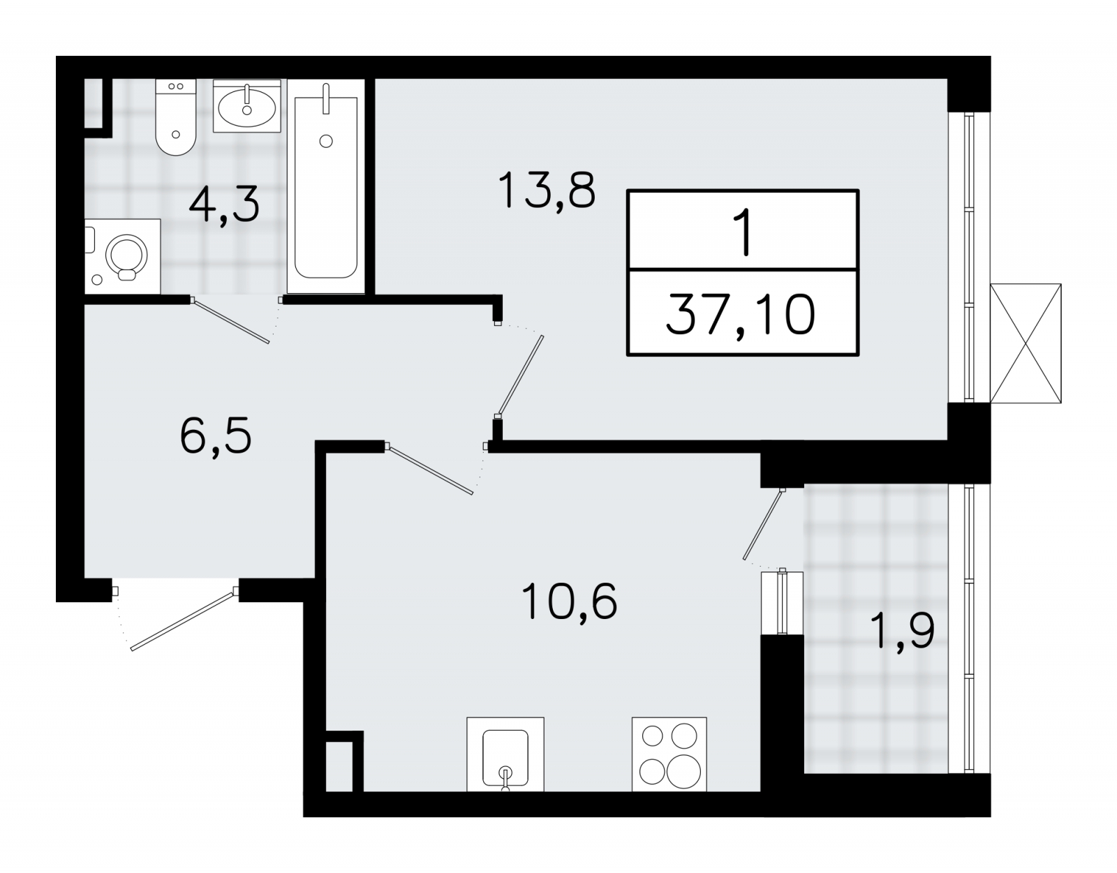 2-комнатная квартира в ЖК Небо на 7 этаже в 1 секции. Сдача в 2 кв. 2025 г.