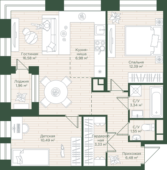 3-комнатная квартира с отделкой в ЖК Пшеница на 1 этаже в 3 секции. Сдача в 4 кв. 2023 г.