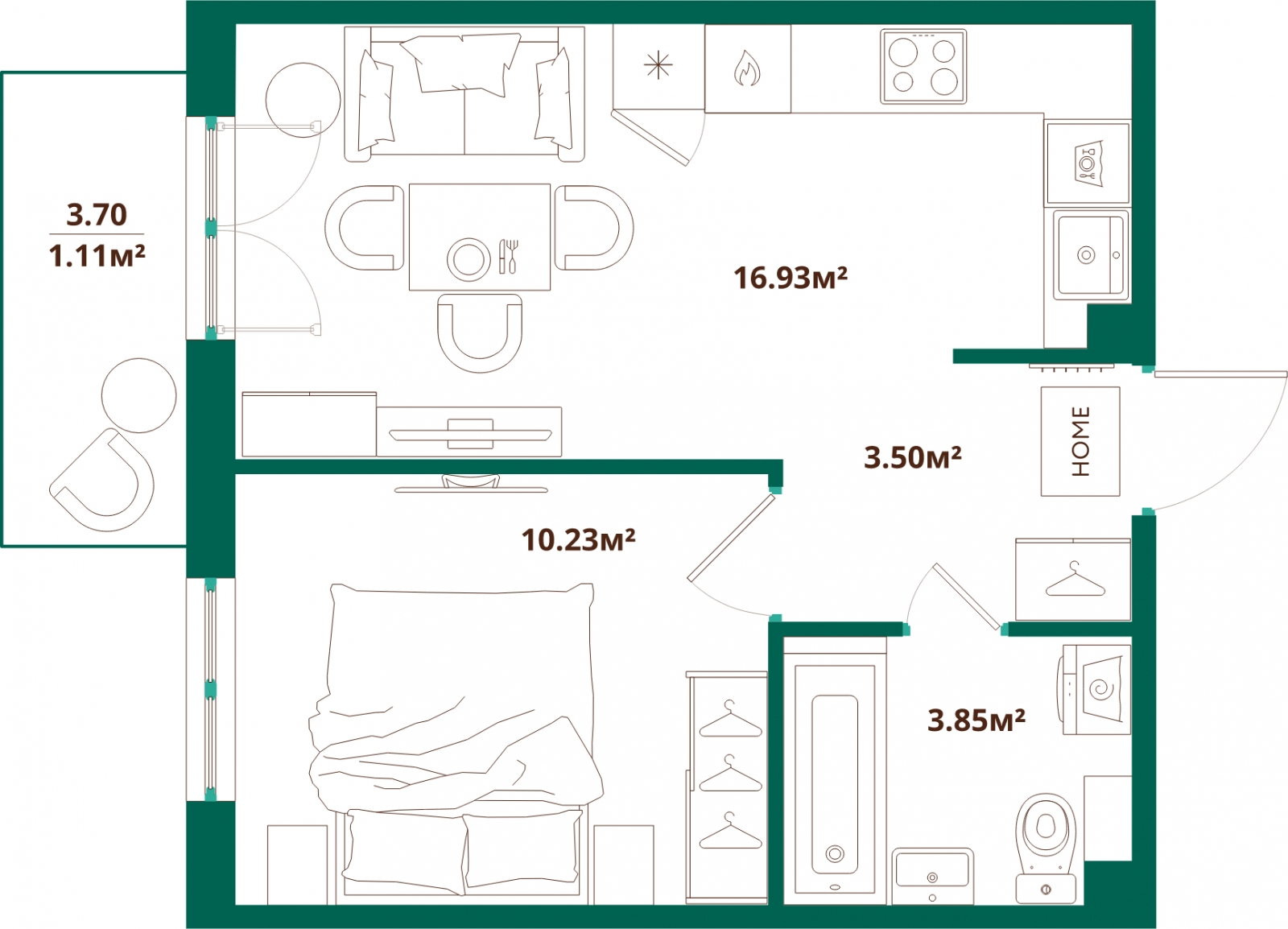 1-комнатная квартира (Студия) с отделкой в ЖК Пшеница на 7 этаже в 3 секции. Сдача в 1 кв. 2026 г.