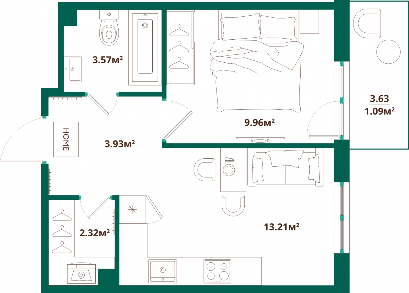 1-комнатная квартира (Студия) с отделкой в ЖК Пшеница на 6 этаже в 3 секции. Сдача в 1 кв. 2026 г.