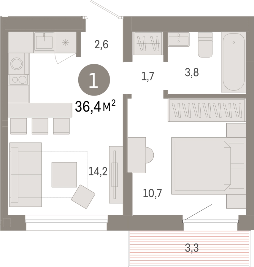 1-комнатная квартира (Студия) с отделкой в ЖК Пшеница на 6 этаже в 4 секции. Сдача в 1 кв. 2026 г.