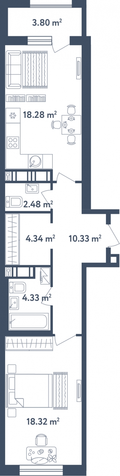 3-комнатная квартира с отделкой в Микрорайон Европейский Берег на 14 этаже в 4 секции. Сдача в 2 кв. 2026 г.