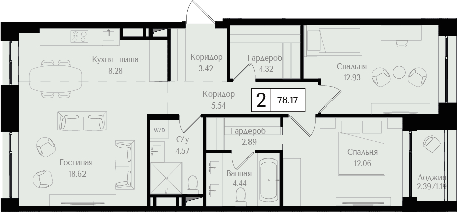 3-комнатная квартира с отделкой в ЖК Пшеница на 6 этаже в 4 секции. Сдача в 1 кв. 2026 г.