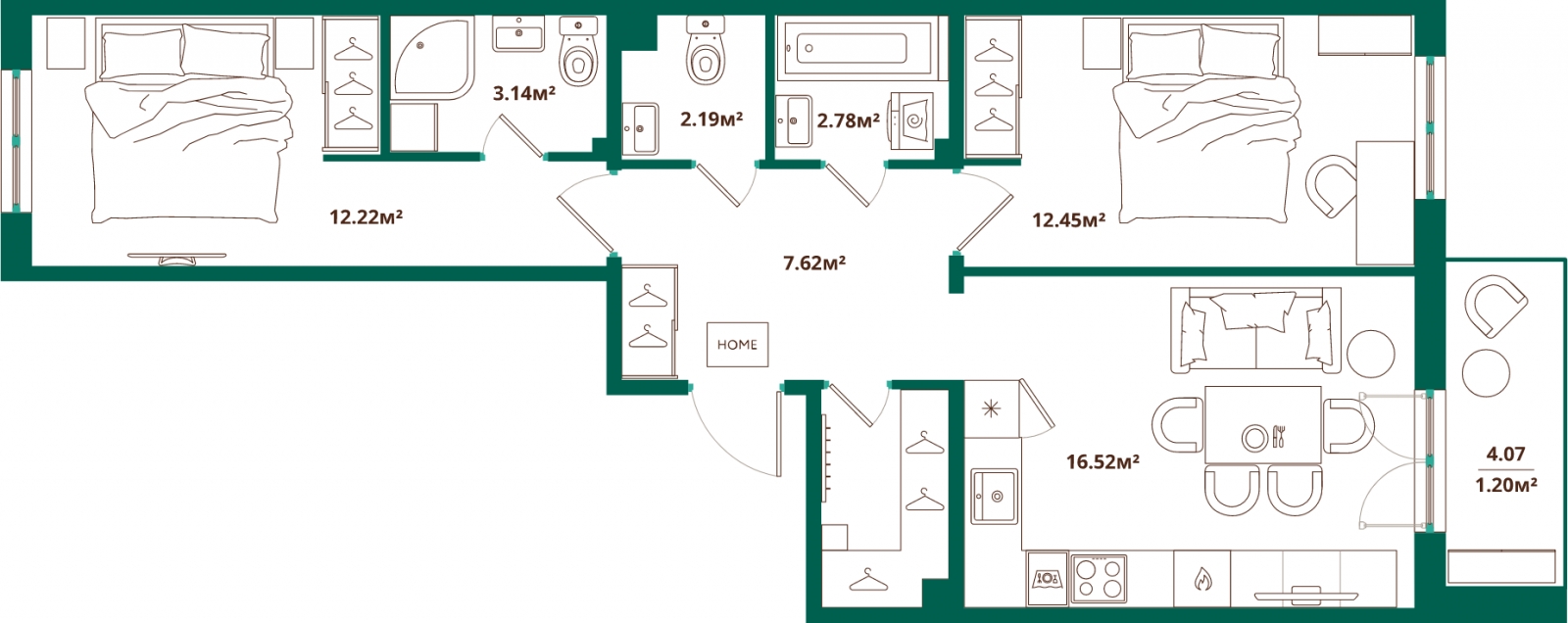 3-комнатная квартира с отделкой в Микрорайон Европейский Берег на 5 этаже в 6 секции. Сдача в 2 кв. 2026 г.
