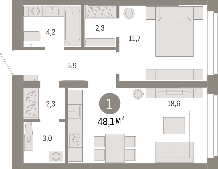 3-комнатная квартира с отделкой в Микрорайон Европейский Берег на 13 этаже в 4 секции. Сдача в 2 кв. 2026 г.