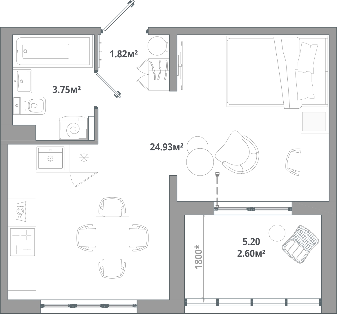2-комнатная квартира с отделкой в ЖК Пшеница на 6 этаже в 4 секции. Сдача в 1 кв. 2026 г.