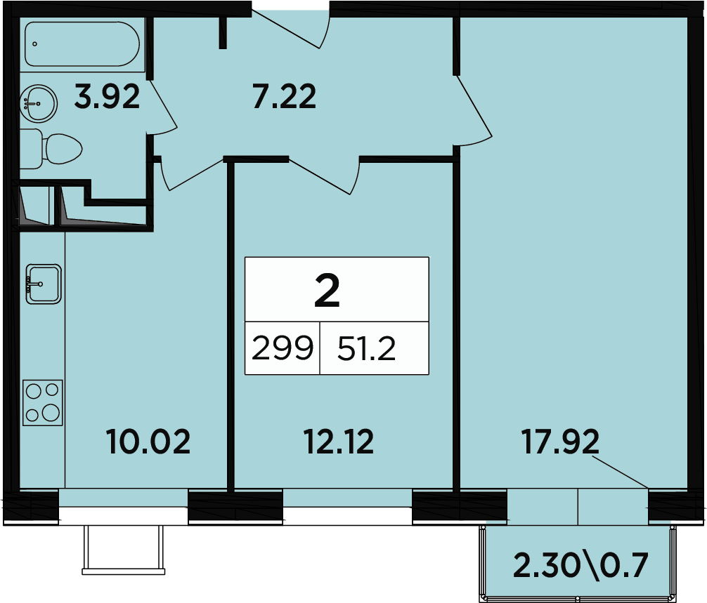2-комнатная квартира в мкр. Новое Медведково на 12 этаже в 3 секции. Сдача в 4 кв. 2023 г.