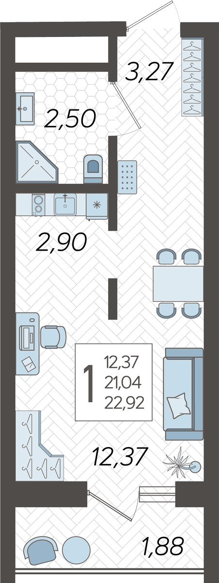 2-комнатная квартира с отделкой в Микрорайон Европейский Берег на 13 этаже в 1 секции. Сдача в 2 кв. 2026 г.